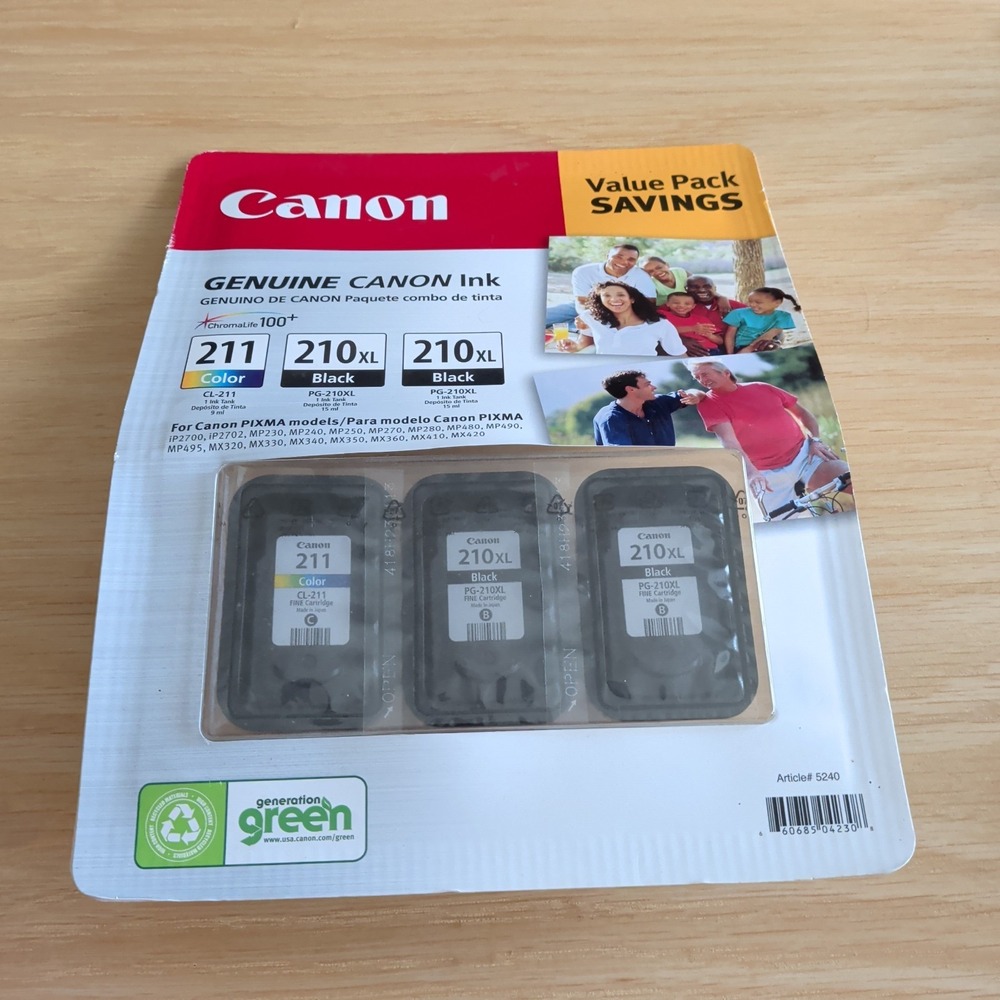 Genuine OEM Canon 210XL Black PG-210XL & 211 Color CL-211 Ink Cartridge 3 Pack